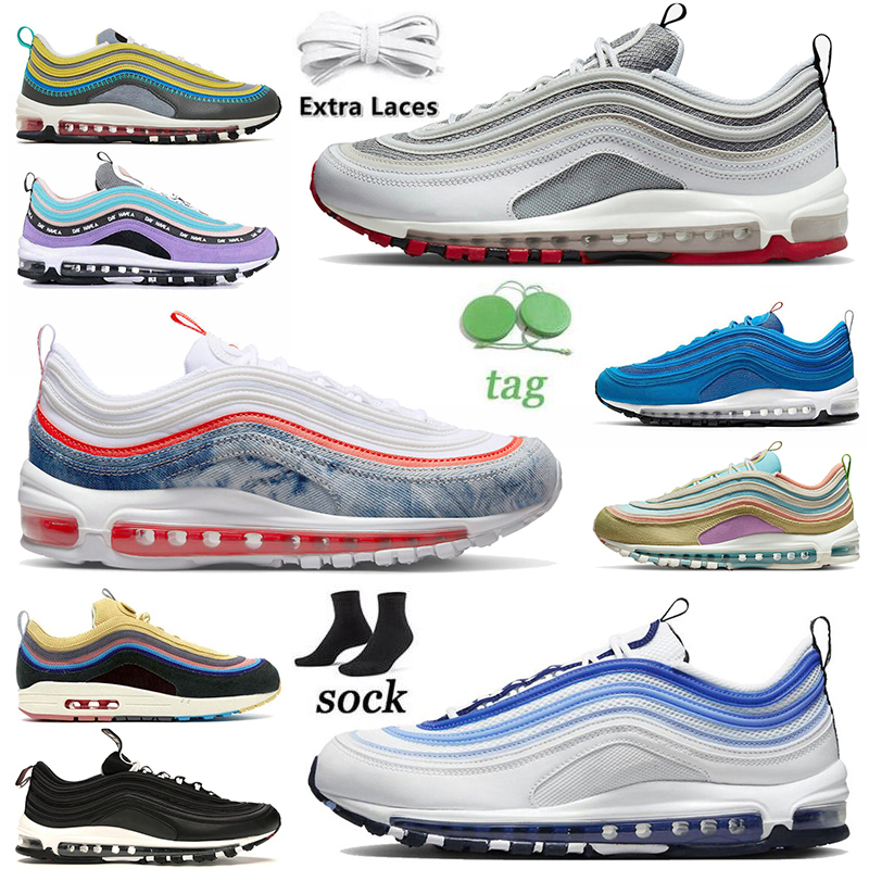 

2022 Airness 97 Running Shoes Triple White Black Bullet Golf NRG Washed Denim Satan Worldwide Pack Cork for Men Women 97s Sprung Sun Club Trainers Sneakers Size 36-46, A#12 36-45 overbranding black