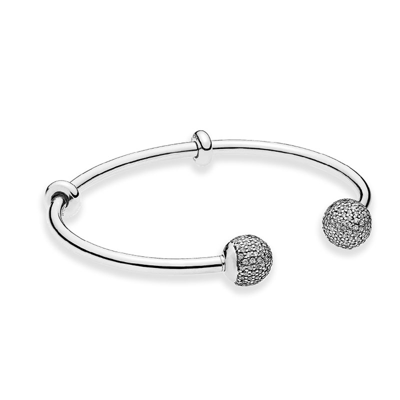 Full Diamond Open Bangle Bracelet 100% 925 Sterling Silver Luxurious Bracelets Women Girlfriend Gift Wedding Party Jewelry Charm bracelet with Re