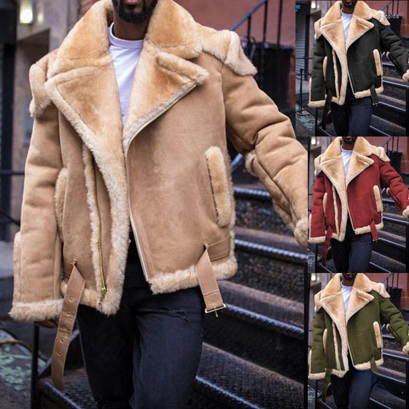 Men's Jackets Mens Winter Coat Fashion Casual Fur Collar Plush Warm Thicking Imitation Leather Suede Trend Big Size Wool Liner Jacket