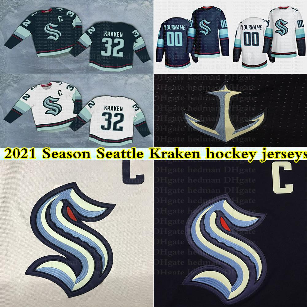 

College Wears 2021 Season Seattle Kraken Jerseys 32th New Team 32 KRAKEN 21 KRAKEN 22 Jack Flaherty Custom Any Name Any Number Hockey Jersey, White