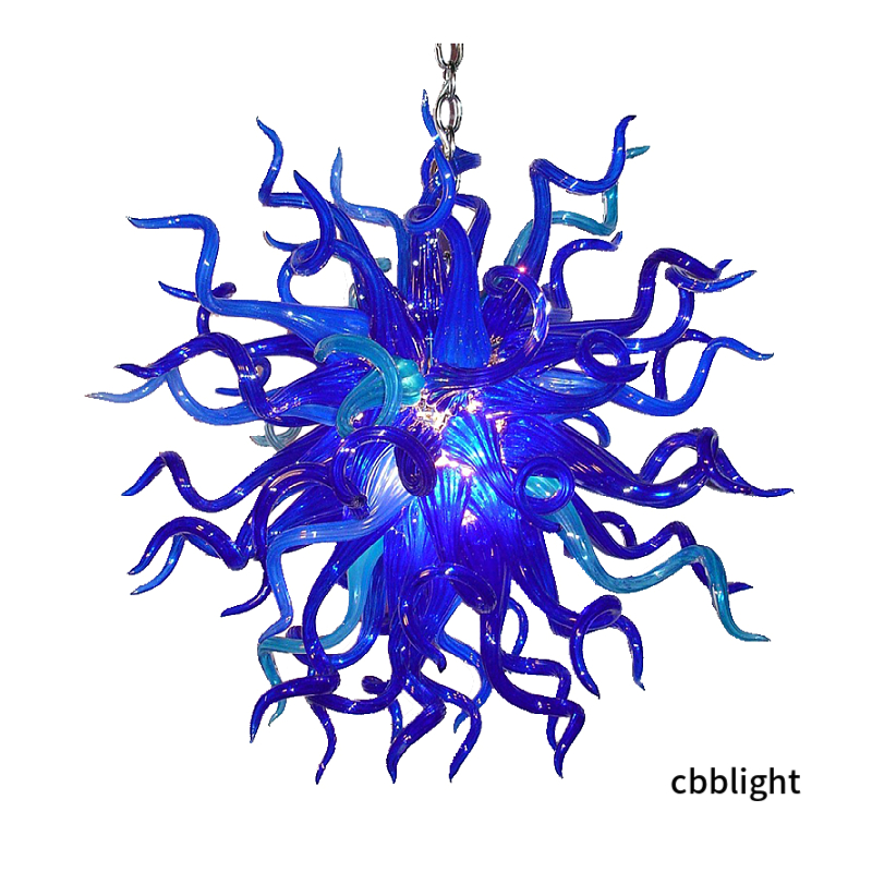 Nouvelle forme ronde lampes bleues fantaisie lustre en verre soufflé à la main lumière lustres en cristal modernes avec ampoules LED lampes à sus