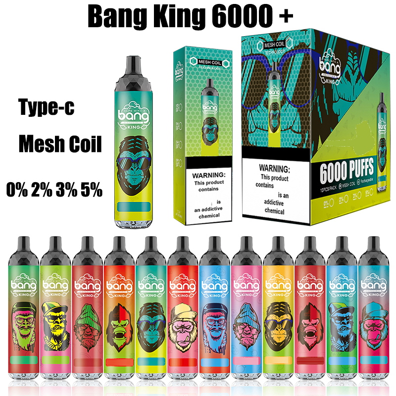 

Authentic Bang King 6000 Rechargeable disposable Cigarette 6000 puffs vape pen Device E Cigarettes Kit 1100mah 14ml per-filled cartridges pod Vaporizers 0%-5%