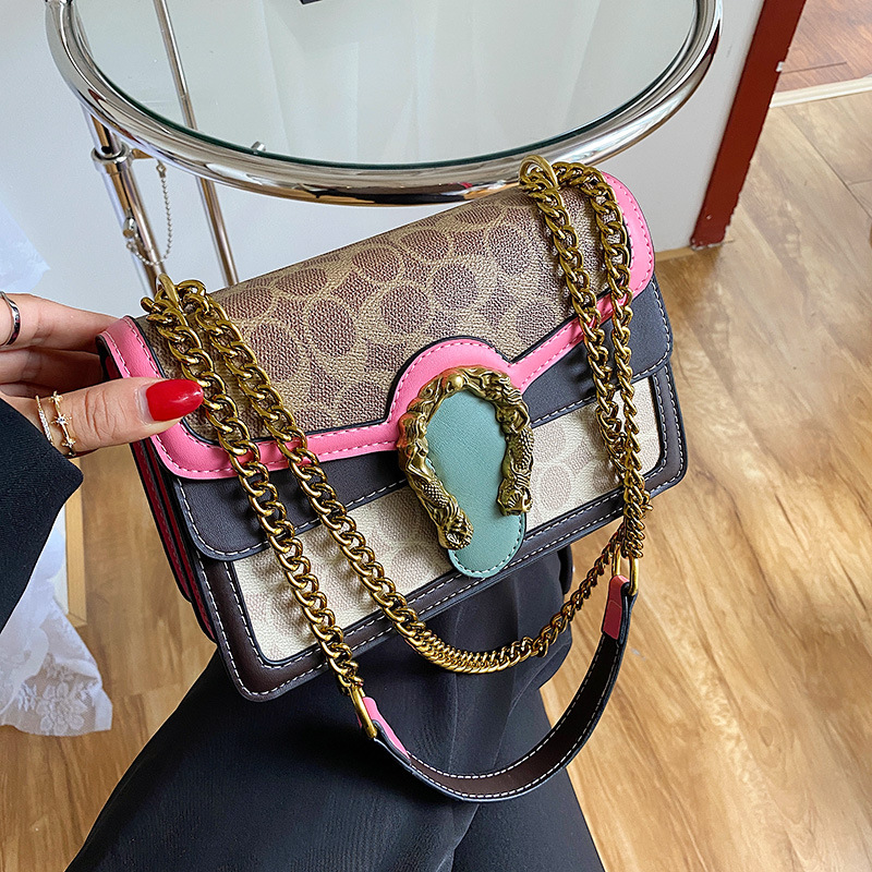 

Evening Bags Women Fashion French Niche Handbags Female Vintage Simple Shoulder Messenger Bag Ladies Casual Leopard Print Chain Saddle, Brown