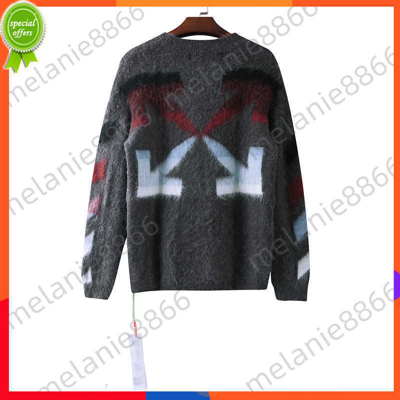

Men sweater New High Quality Offs style Classic Arrow Mohair Crew Neck Pullover Batch in Autumn and Winter 2022, Gray