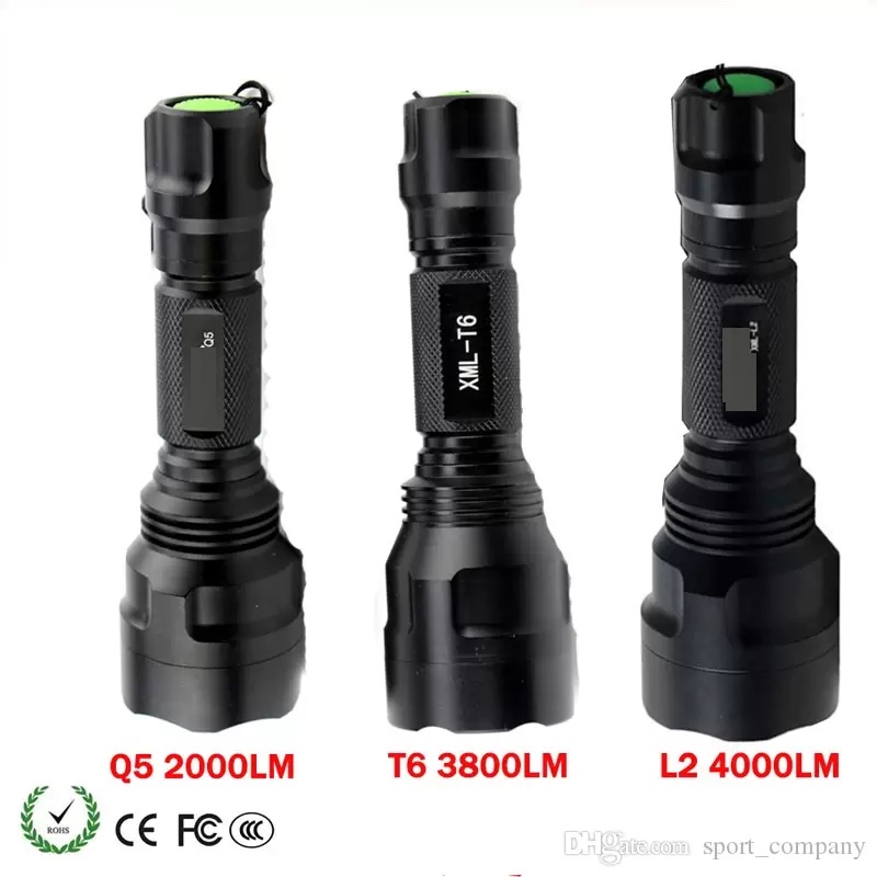 

Bright Lighting LED Flashlight XM-L T6 L2 Q5 Rechargeable Tactical Flashlight Torch Lamp 5-Mode Hunting Light Waterproof