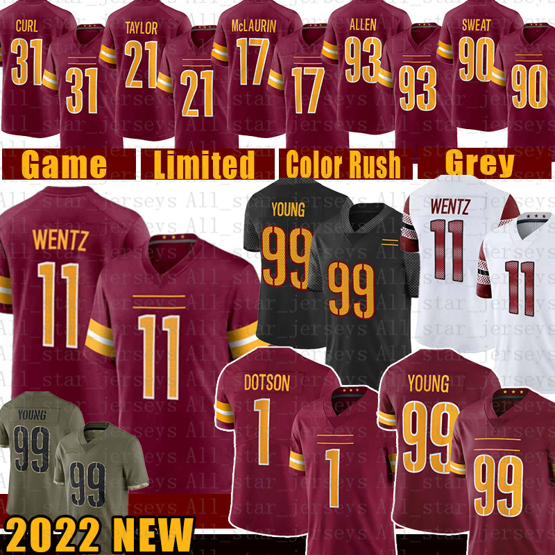 

Carson Wentz Jahan Dotson Football Jersey Mens Washingtons Chase Young Commanders Jonathan Allen Antonio Gibson Terry McLaurin Montez Sweat Cole Turner Heinicke, 2022 mens(hpi)