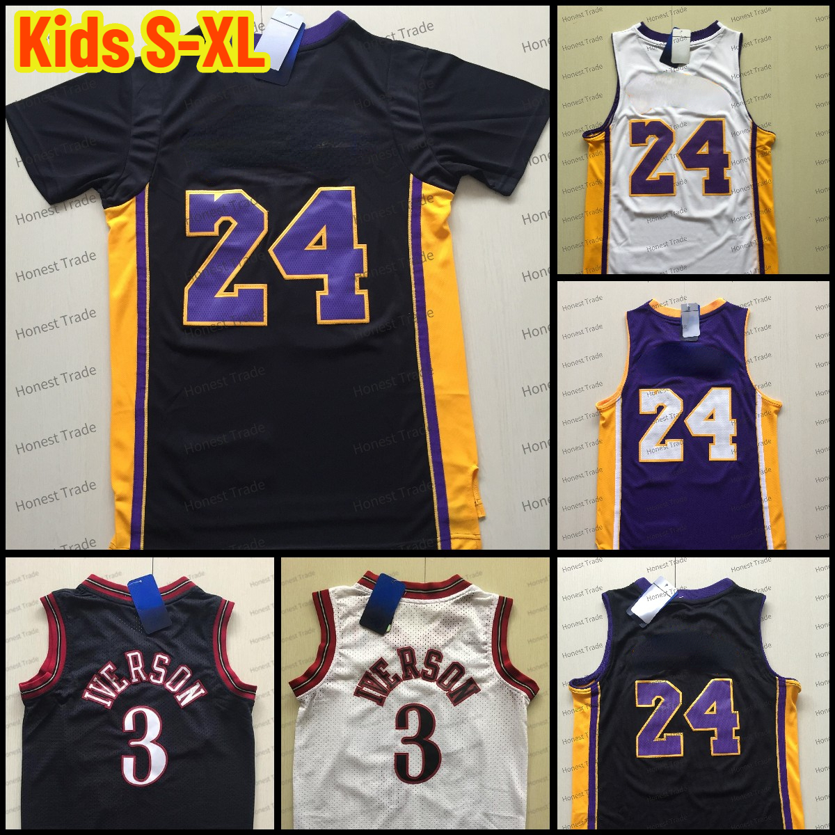 

Kids Basketball Allen 3 Iverson Throwback Jersey Black NO. 24 Retro Short Sleeves Youth Size Jerseys All stitching, Kids jersey s-xl