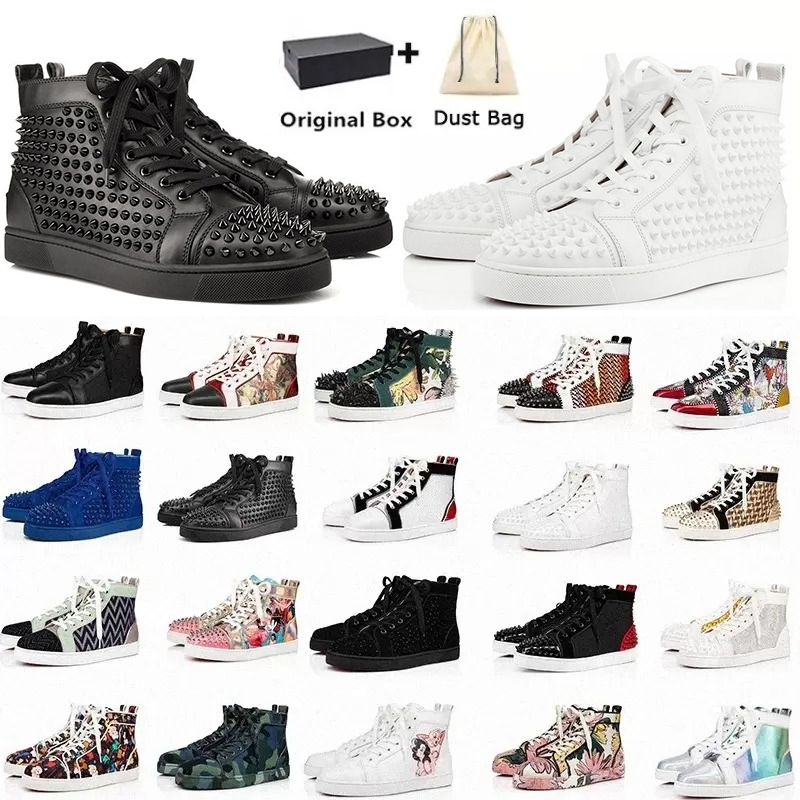 

2022 mens shoes Luxurys Designers red bottoms high low tops studded spikes fashion suede leather black silver women flat sneaker Party with box, 20