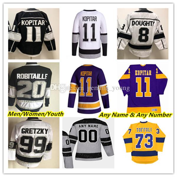 

College wear Custom LA Hockey Jersey Anze Kopitar Jonathan Quick Dustin Brown Quinton Byfield Brendan Lemieux Matt Roy Petersen Stecher Robi, Man white