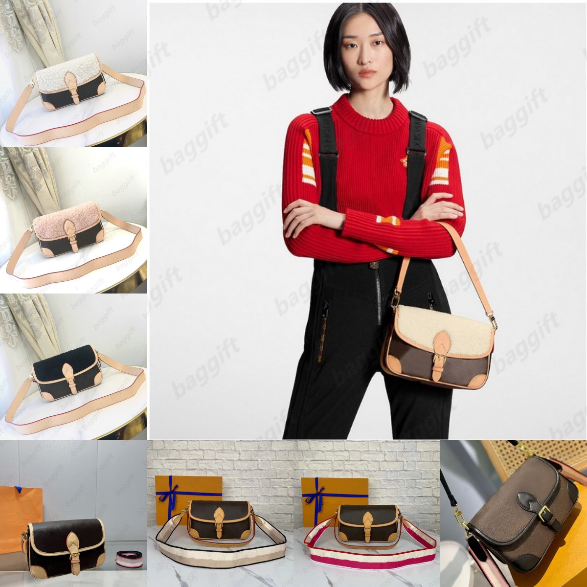 

Vintage Diane Bag Women Shoulder Tote Winter FW23 Shearling Fleece Fur Cover flap SKI Cozygram Capsule Design hobo Luxury Crossbody Monograms Handbag M45985 M46317, Black shearling