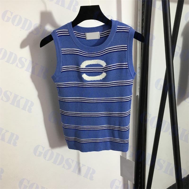 

Big Logo Tanks Womens Knitted Tops Stripe T Shirt For Women Soft Comfortable Ladies Sweater Two Colors, Please contact me real pic