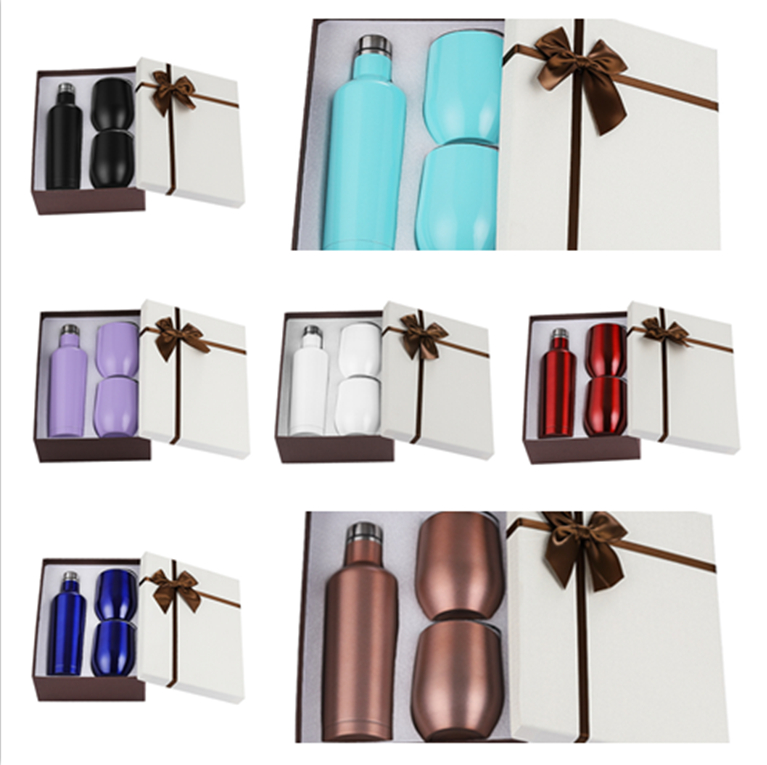 

Sublimation Wine tumbler set 500ml mix colors tea sets stainless steel double wall insulated with wine bottle two tumblers gift sets for christmas festival, Purple