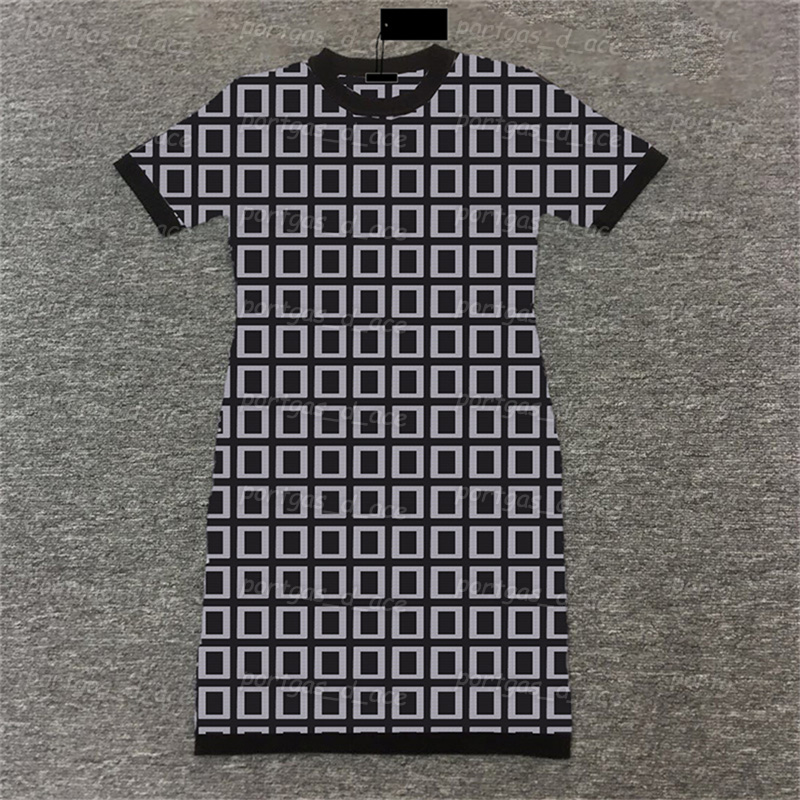 

Letters Knit Womens Dress Slim Body Knitted Dress Short Sleeve Round Neck Dresses, White with label#