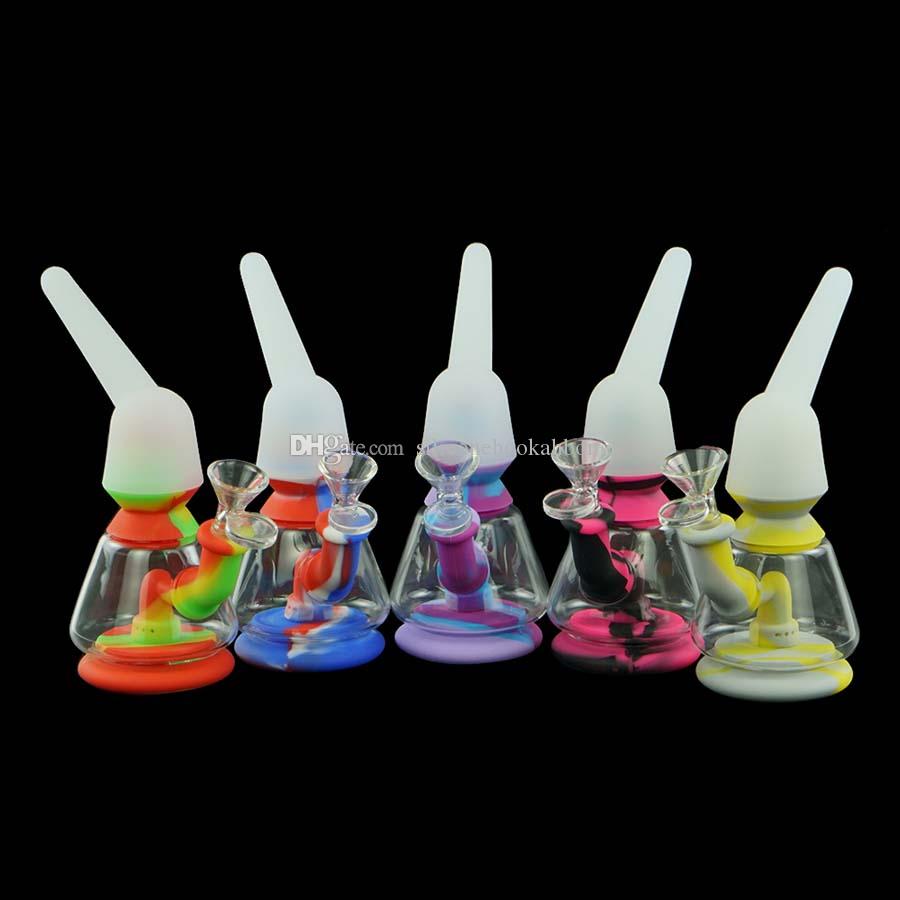 smoke accessory Oblique mouth hookahs silicone hose joint glass bottle height 7 glass oil burner pipe bong dab rig-image-810902246