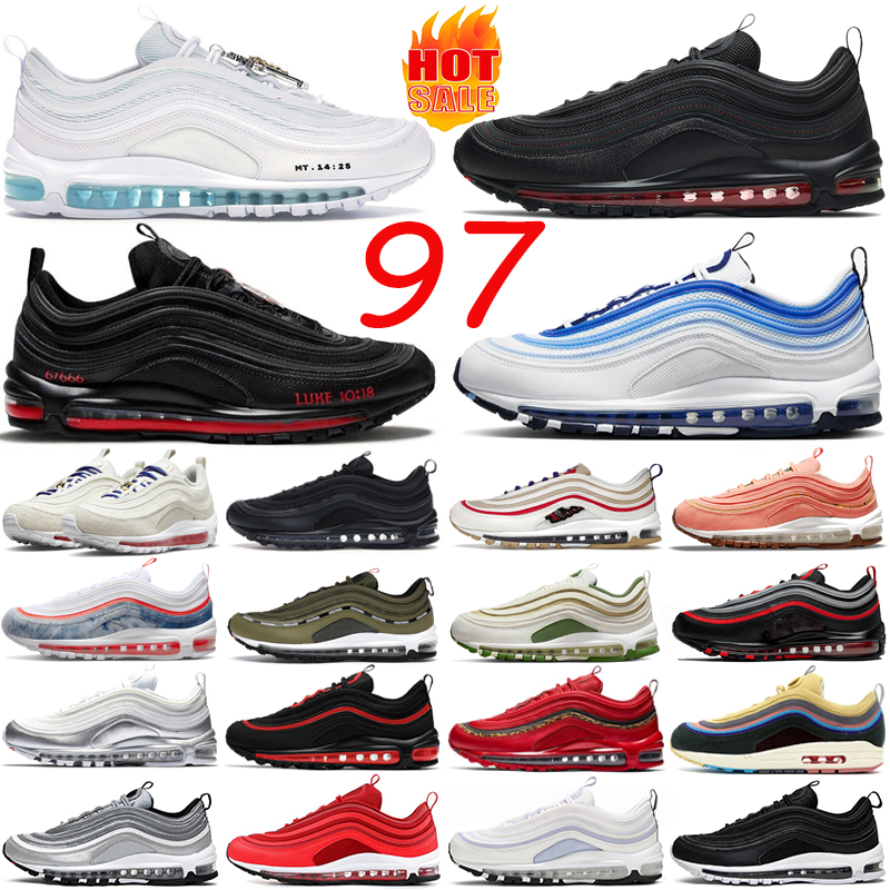 

OG 97 running shoes men women sneakers 97s Mschf Lil Nas x Satan Jesus Bred Black Red Blueberry Sun Club Militia Green Sean Wotherspoon outdoor sports trainers, Black militia green