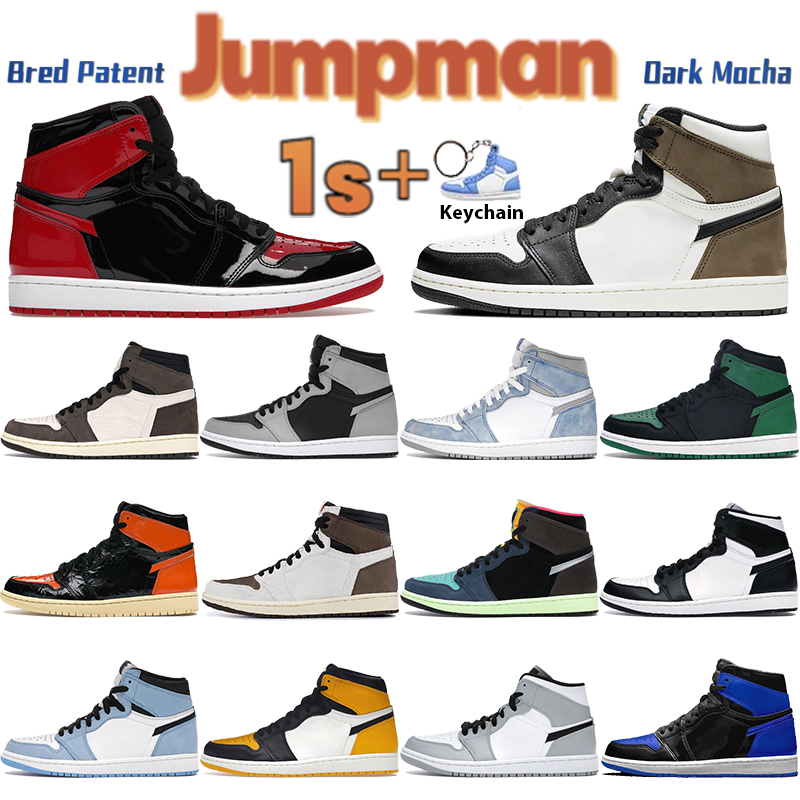 

Jumpman 1 1s basketball shoes retro mens sneakers bred patent hyper royal university blue light smoke grey dark mocha black white men women mid trainers, Shoe box