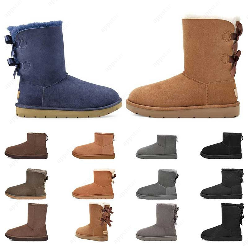

Designer Boots Women Booties Classic Snow Boot Ankle Mini Short Bow Fur Winter Navy Chestnut Bowtie Luxurys Fashion Outdoors GAI