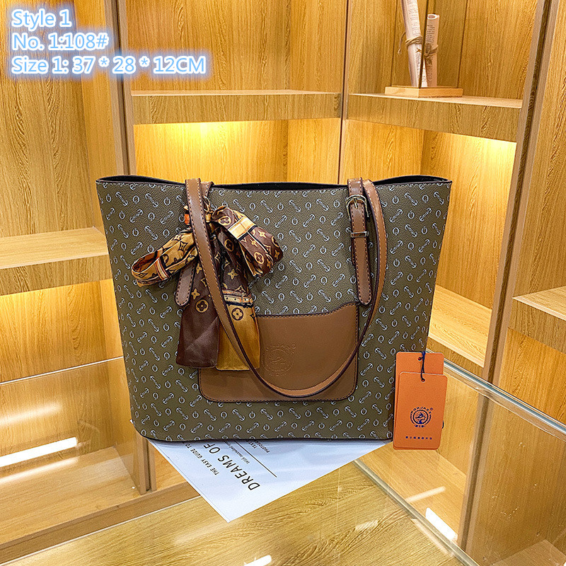 

Wholesale factory ladies shoulder bags 2 elegant fashion printed handbag large capacity multifunctional leather tote bag sweet ribbon fashion backpack, Khaki-108#-style 1-fish bone