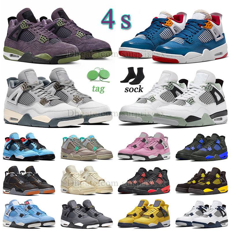 

Jumpman 4 reto 4s Basketball Shoes Designer 2022 Red Thunder Black Cat Militaryblack University Blue OW White Sai Court Purple Messy Roomf Seafoam Sneakers Shoes, J77 40-47 canyon purple