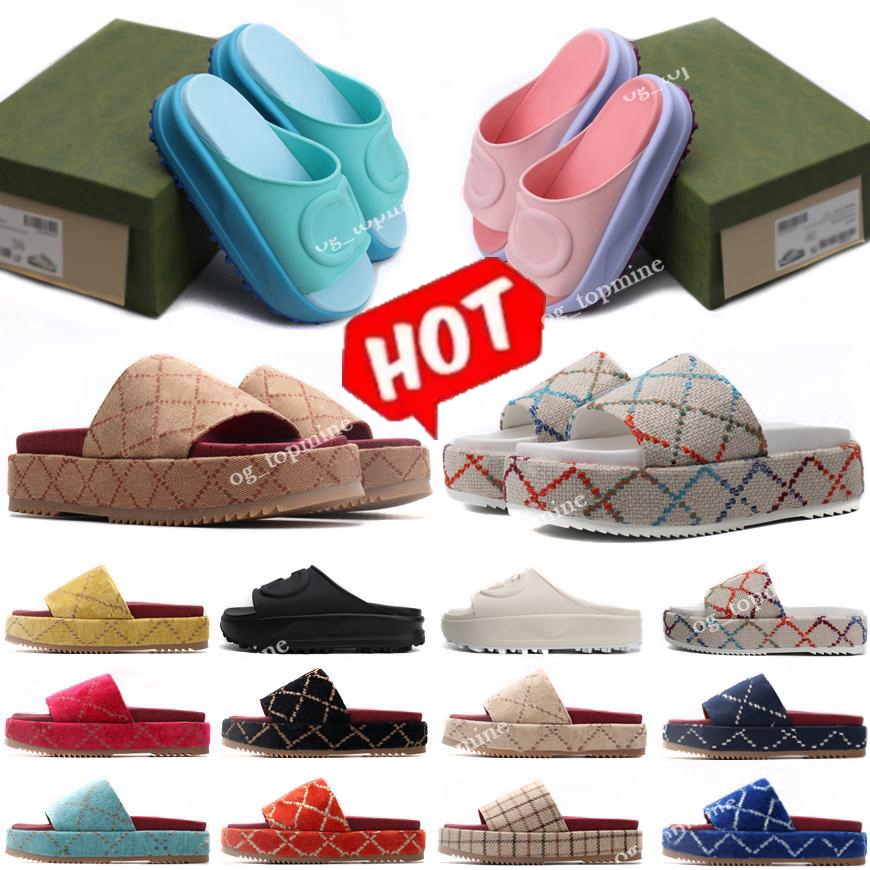 Luxury brand Designer Womens letter Embroidery style Slippers Sandals Sliders Macaron thick bottom non-slip soft bottom fashion G house women wea