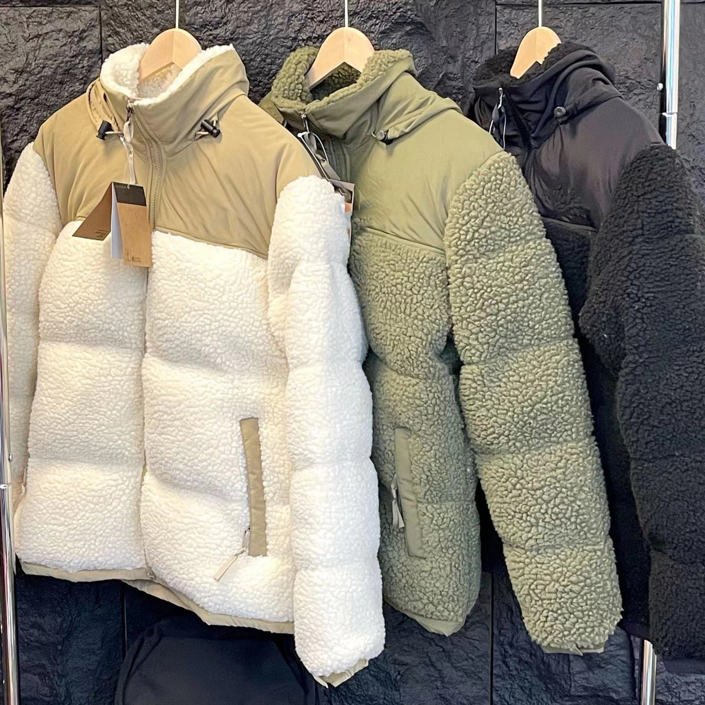 

Women's Jackets Winter Fleece Jacket Puffer Sherpa Women Faux Shearling Outerwear Coats Female Suede Fur Coat Men Warm Thickened Lamb puff, Ivory
