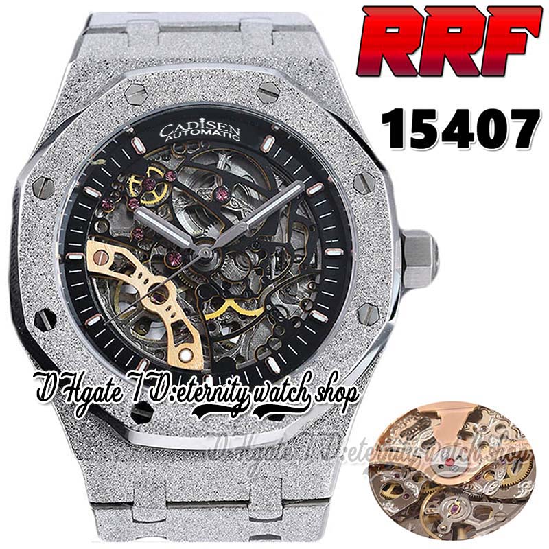 

2022 RRF 41MM rf15407 Automatic Mechanical Mens Watch Frosted Gold Case Skeleton Black Dial Double Balance 316L Stainless Steel Bracelet Sport eternity Watches, Watch waterproof production cost