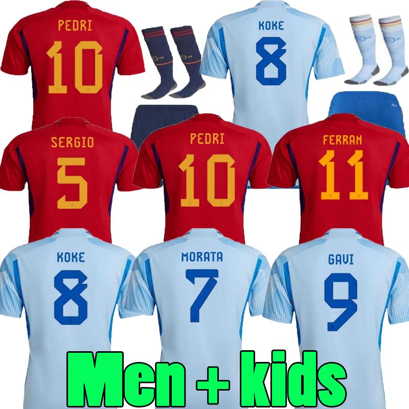 2022 2023 Soccer Jersey Pedri Ferran Torres Morata Gavi Football Shirt Ansu Fati Koke Azpilicueta Hommes et kits pour enfants Laporte Sarabia Olm
