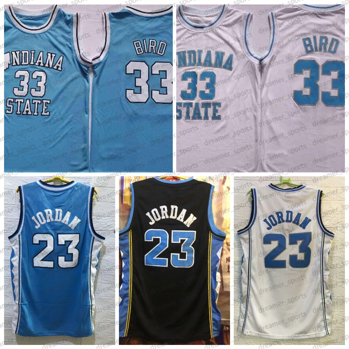 

NCAA 33 Larry Bird Basketball Jersey State Indiana State Sycamores Blue White North Carolina Tar Heels 23 Michael College Mens Jerseys Stitched, Men jersey
