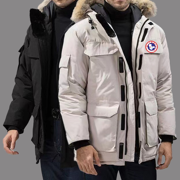 

Mens Designer Down Jacket Winter Puffer Parka for Women Wolf Fur Hooded Pattern Epauleur Embroidery Jackets Warm Outdoor Windproof Coats