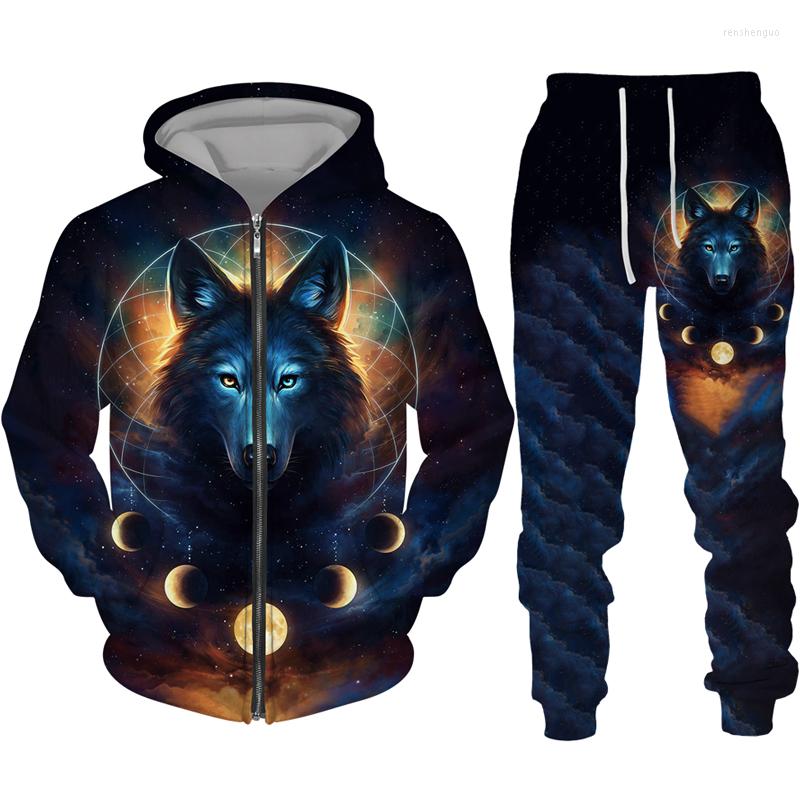 

Men' Tracksuits Colorful Wolf 3D Print Tracksuit Cool Hip Hop Streetwear Zipper Hoodie/Suit Men Women Casual Hooded Sweatshirt Pants, Hoodie-10