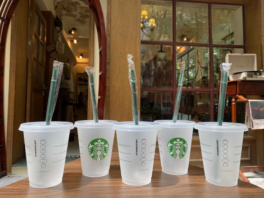 

Starbucks 16oz/473ml Plastic Tumbler Reusable Clear Drinking Flat Bottom Cup Pillar Shape Lid Straw Mug Bardian 10pcs, Picture
