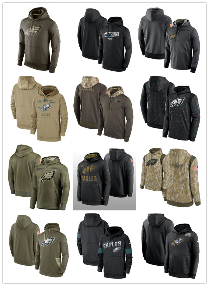 

Football Hoodie Philadelphia''Eagles''MEN 2022 Salute to Service Crucial Catch Therma Performance Pullover S-4XL