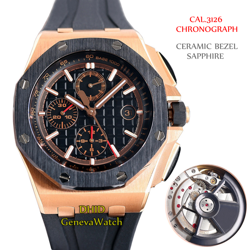 44mm montres de luxe pour hommes CAL3126 chronographe mécanique mouvement automatique montre 904L boîtier en céramique lunette saphir bande de ca