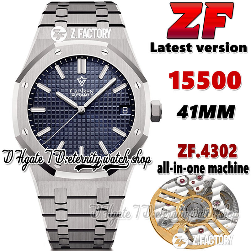

ZF V2 Version xf15500 Mens Watch Cal.4302 ZF4302 Automatic 41MM Blue Texture Dial Sapphire SS 904L Stainless Bracelet Steel Case 2022 Super Version eternity Watches, Watch waterproof production cost