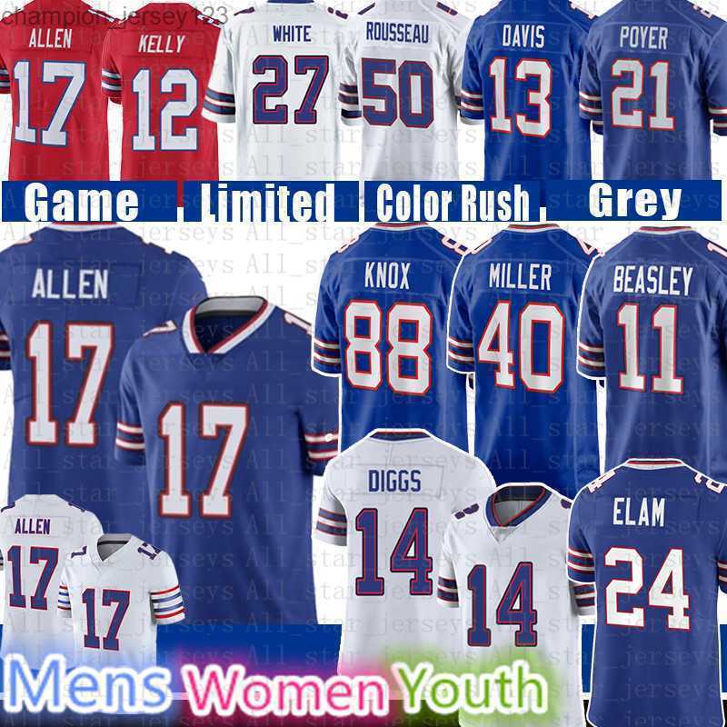 Les fans en tête de t-shirt Josh Allen Dawson Knox Biches Football Jersey Buffalos Stefon Diggs von Miller Gabriel Davis Tre'davious White Micah