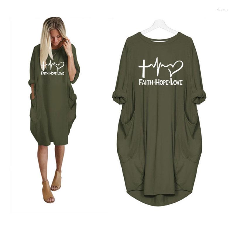 

Casual Dresses 2022 Fashion Shirts Faith Hope Love Letters Print Women Irregular Dress Plus Size, 15