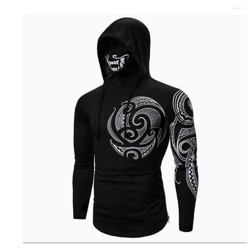

Men' T Shirts Men' T-shirt Short-sleeve Man Long Sleeves Pure Color Sweater Long-Sleeved Skull Masked Hood, Black