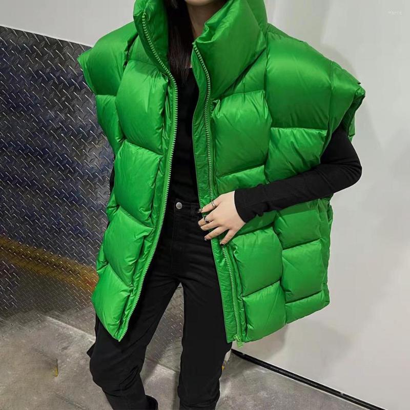 

Women' Vests 2022 Warm Waistcoat Sleeveless Women Green Loose White Duck Down Vest Fashion Stand Collar Jacket Woven Female, Bu
