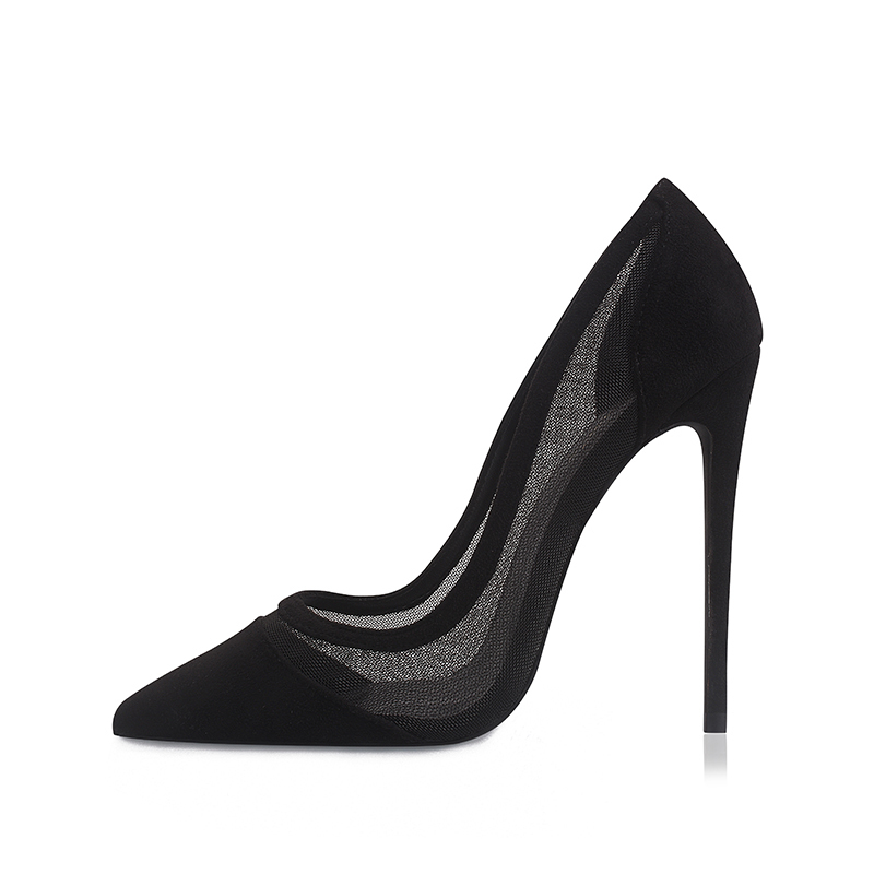 

GENSHUO Shoes Woman Pumps Sexy Mesh High Heels Designer Shoe Stiletto Pumps Black Mesh Heel Party Shoe Pumps Plus Size  12 210225, 8cm heel