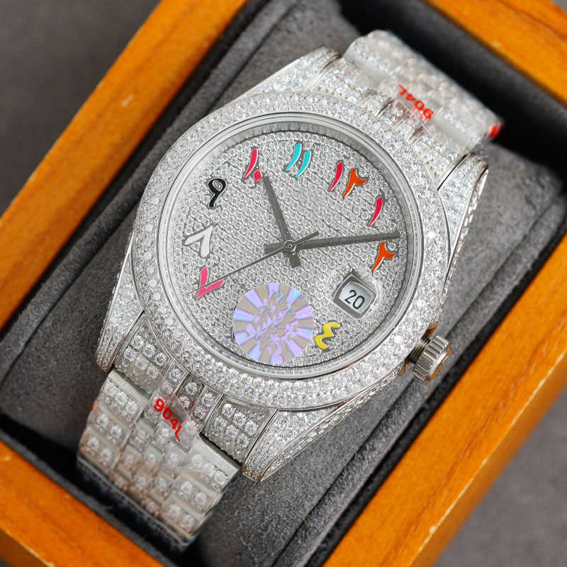 

Wristwatches Diamond WristWatch Fashion Automatic Mechanical Watch Mens Watch 41mm Stainls Steel Strap Sapphire Waterproof Diamonds, Color 6
