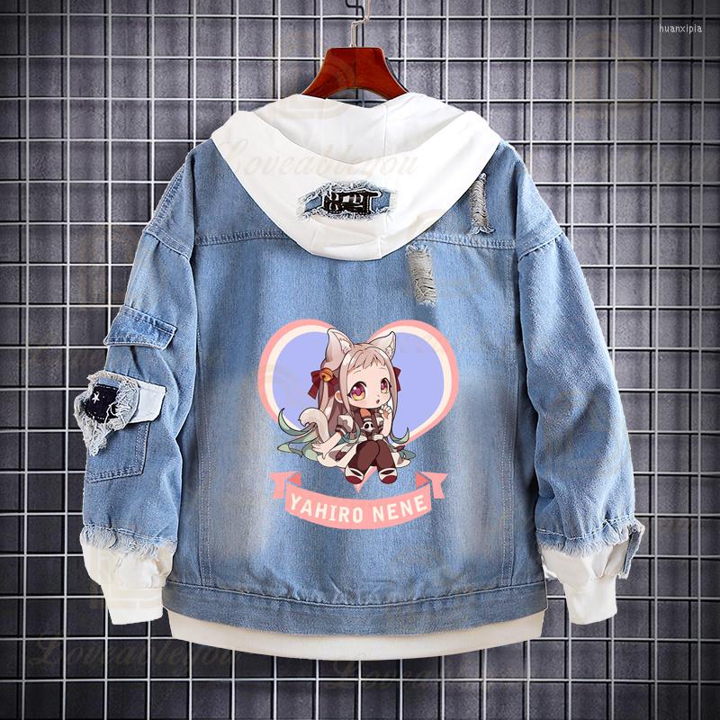 

Men' Hoodies Janpanese Anime Cosplay Hoddies Light Blue Denim Jacket Streetwear Hip Hop Hooded Jean Jackets Outwear Coat Boys Girls
