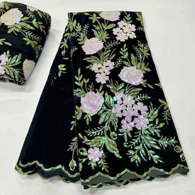 

Fabric Nigerian French Velvet Lace Fabric With Sequence Newest High Quality African Velvet Lace Fabric For Wedding Party Lace J220909
