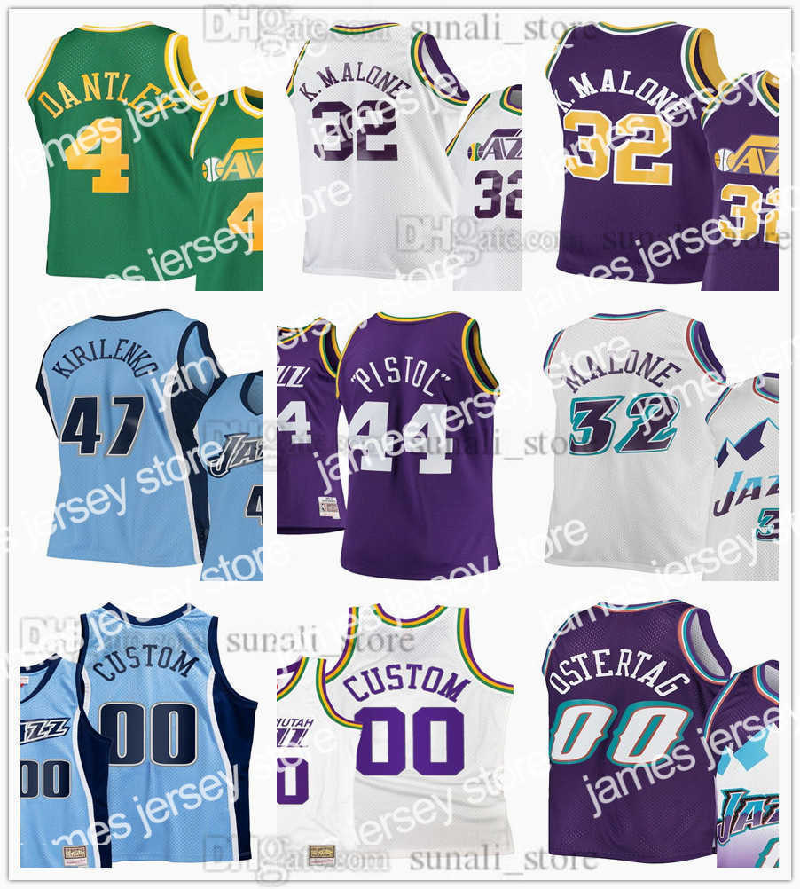 

College Basketball Wears Custom Retro Basketball Adrian Dantley 4 Jerseys Karl Malone 32 John Stockton 12 Greg Ostertag 00 Andrei Kirilenko 47 Carlos Arroyo 30, New white