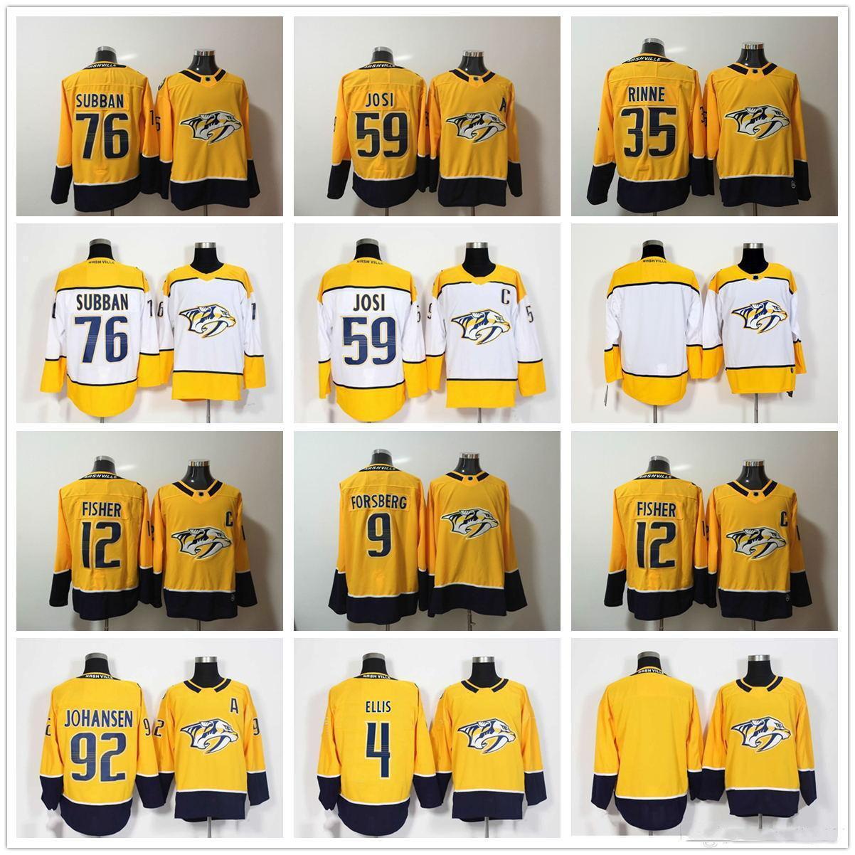 

College wear 2018 Youth Nashville Predators Filip Forsberg 12 Fisher 35 Pekka Rinne 59 Roman Josi 76 PK Subban 92 Johansen Yellow White Hoc, Yellow 12 fisher