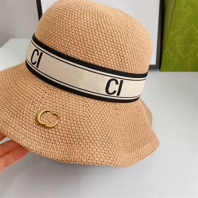 

Fashion Straw Hat Sunhats Caps Designer Bucket Hats Casquette For Men Woman Breathable Summer Resort Sun Protection Ice Silk Hemp, Khaki