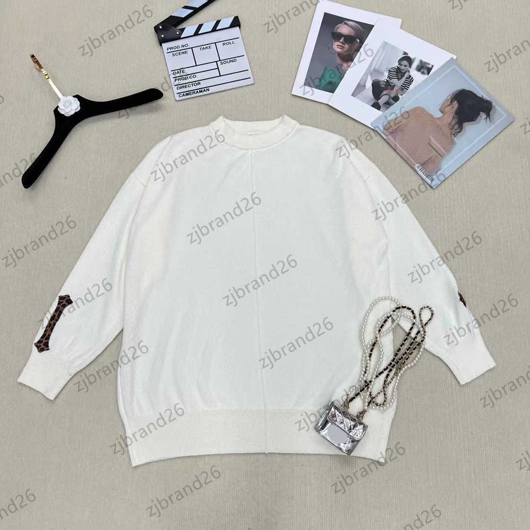 

Sweater Woman Solid Color Versatile Pullovers Knitted Tops Leopard Logo Decorative Sleeve Fashion Designer Knitwear Autumn Winter Thickened Women Clothing, 1 purple