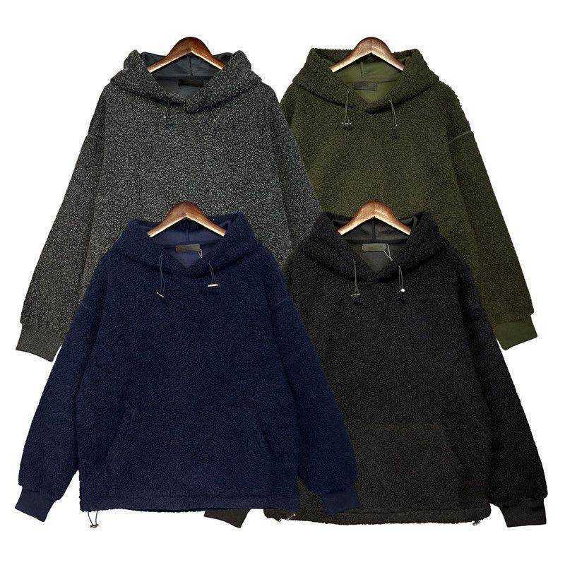

Fashion Brand Designer Hoodies Winter Lamb Fried Street Loose And Lazy Chic Plush Hooded Jacket For Men And Women, Black