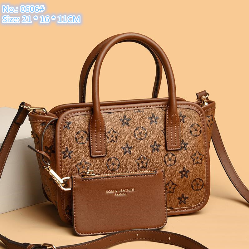 

Wholesale factory ladies shoulder bag 3 colors daily matching printed handbag classic retro letter handbag personality plug-in coin purse fashion backpack, Brown-0606#
