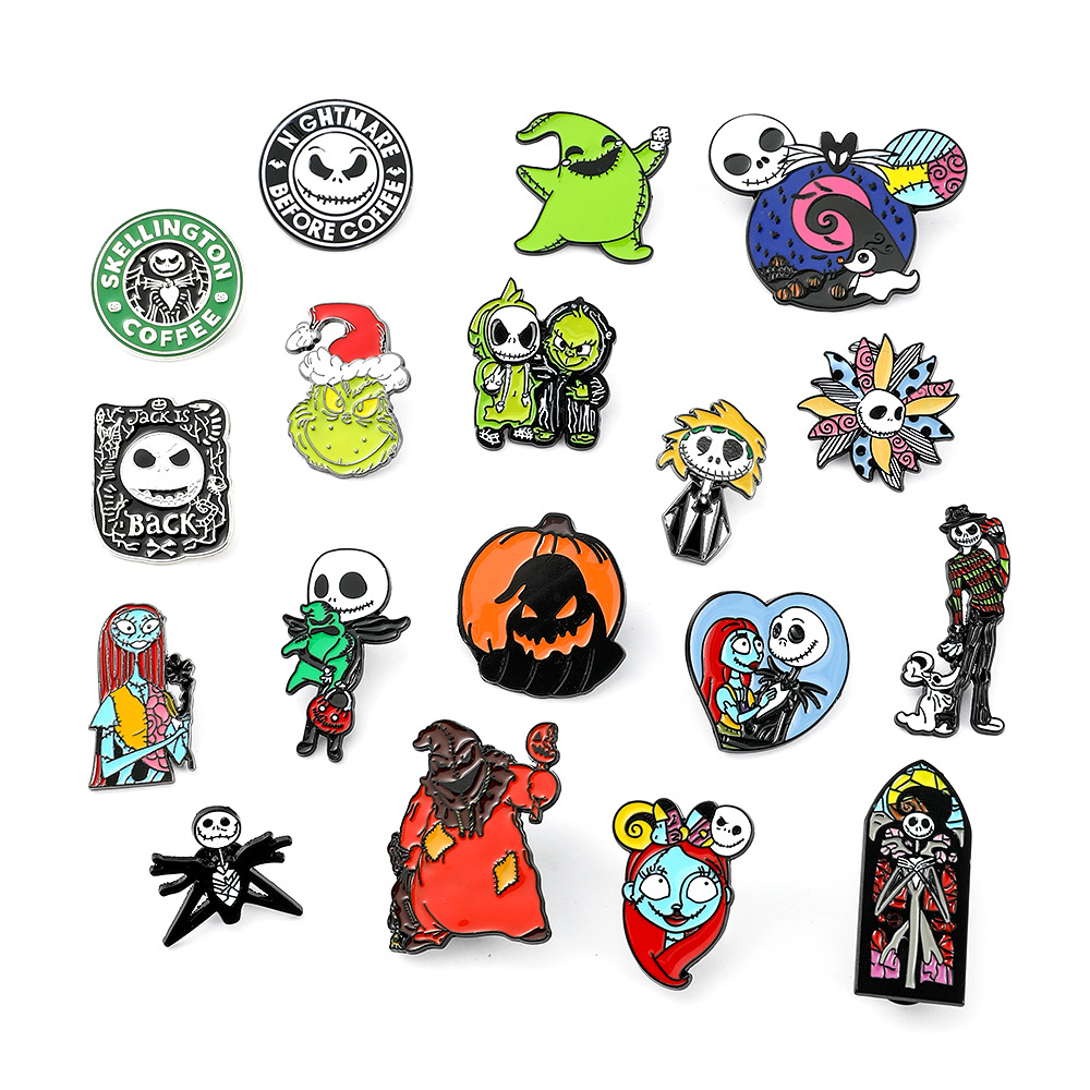 

Cute Anime Movies Games Hard Enamel Pins Collect Metal Cartoon Brooch Backpack Hat Bag Collar Lapel Badges Women Fashion Jewelry The nightmare before Christmas, Color #1