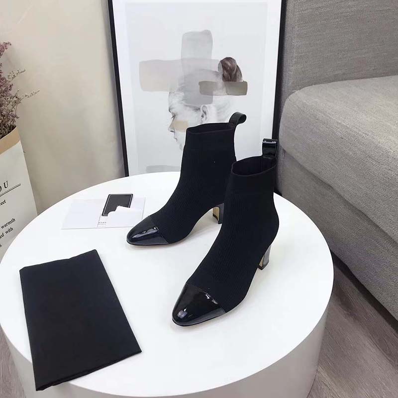 

Ankle Boots Knit Shoe Fashion Socks Genuine Leather Boot 2022 Designer Casual Women Shoes Heel Height 6.0cm 35-40, White